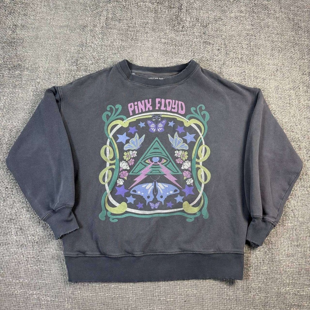 American Eagle Pink Floyd Sweatshirt XS Grey Oversized Distressed Band Graphic